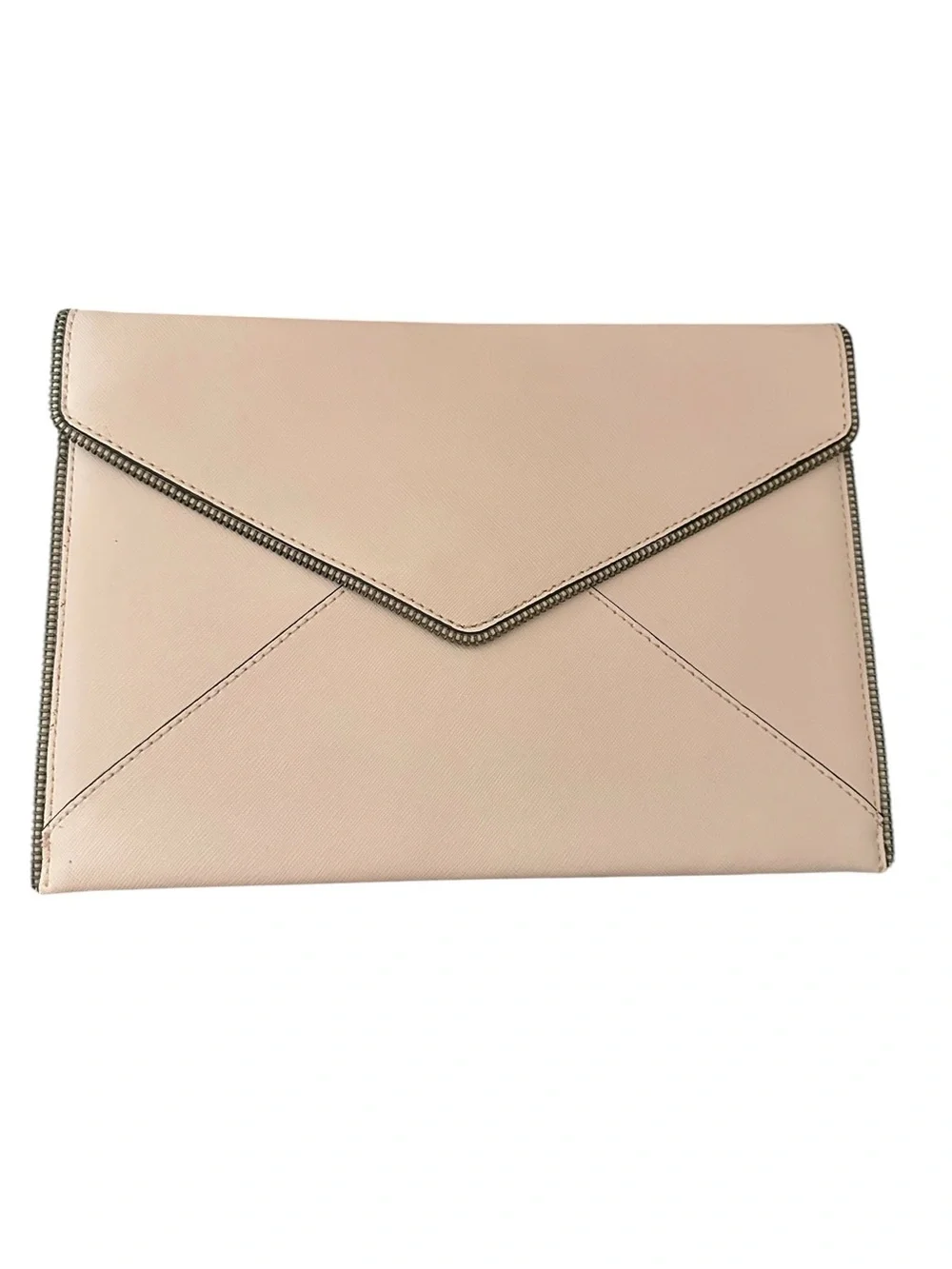 Rebecca Minkoff Leo Envelope Clutch Blush Pink Saffiano Leather Zipper Trim - Picture 6 of 6